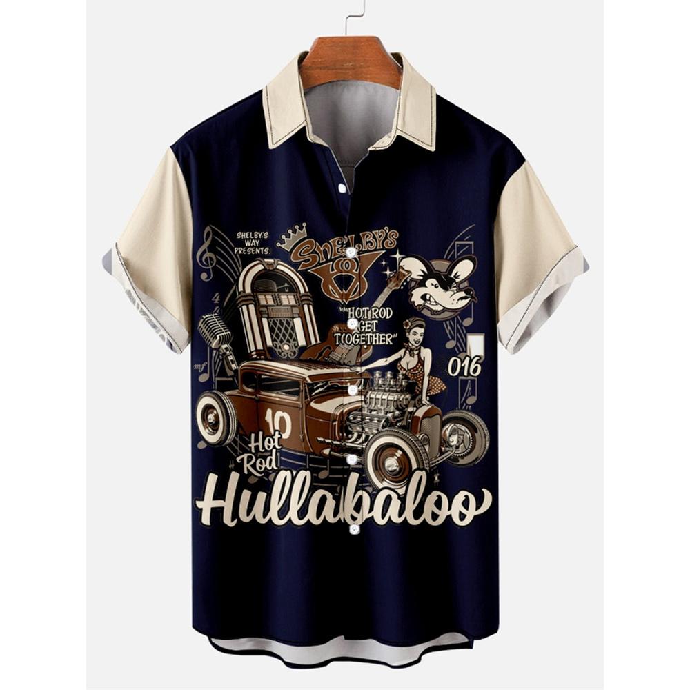 Camicia Nuova da Uomo Hawaiana Route 66 Street Classic Stampa 3D Manica Corta T-shirt Musica Rock Collo Revers Taglia Larga Uomo Top Vestiti Vintage