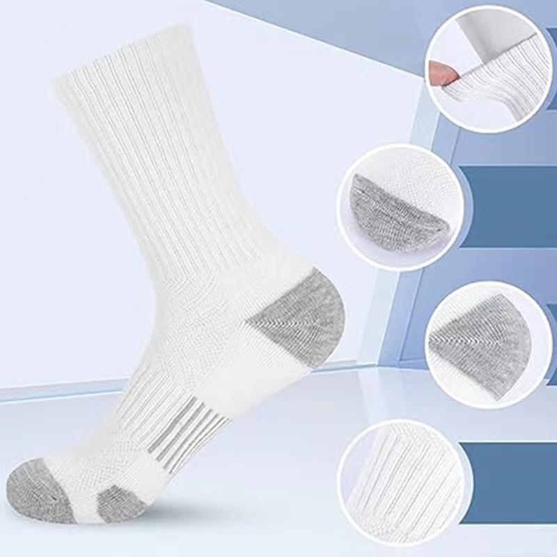 Men's Solid Color Color-blocking Sports Socks, Plus-size Basketball Mid-calf Socks, Cotton Breathable, Autumn and Winter, Black, White and Gray