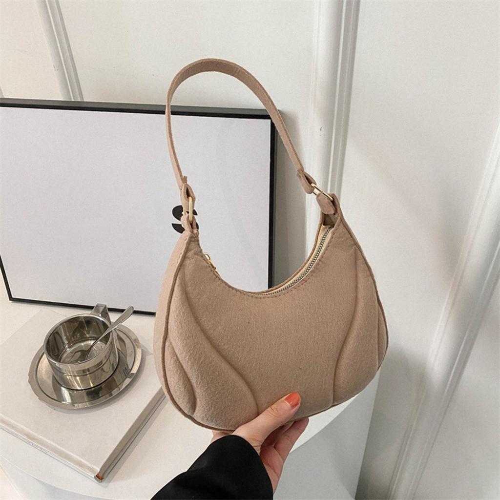 Yousheng Damen Schultertasche Knödelform Filztasche Reißverschluss Einfarbig Große Kapazität Pendler Geldbörse für Schule Party Reise Straße Urlaub