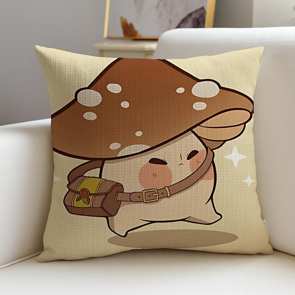 Cute MMushroom KidS Cushion Cover Breathable and skinfriendly linen pillowcase square removable and washable cushion