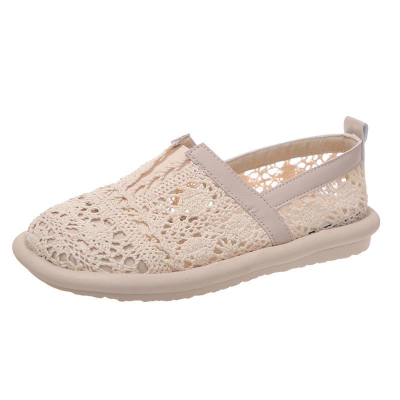 Fashion 2025 New Summer Hollow Breathable Mesh Ladies Shoes Fashionable Baotou Women's Sandals Literary Retro Minimalist Flat Shoes