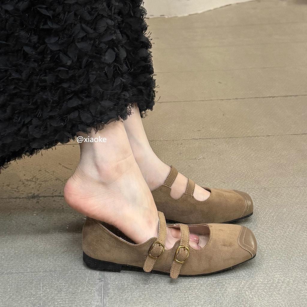 Design sense niche flat-bottomed shallow mouth Mary Jane shoes women's shoes autumn new French retro brown single shoes ballet shoes