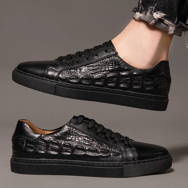 Fashion New Genuine Leather Mens Casual shoes Italy Luxury Business Shoes for Men Sneakers Handmade Crocodile pattern Office Sport Shoes