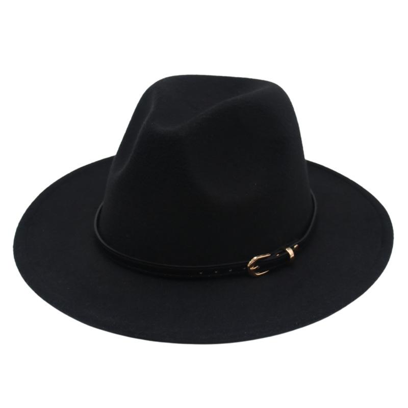European And American Buckle Accessories Top Hat British Fashion Jazz Hat New Woolen Felt Hat Jazz Hat