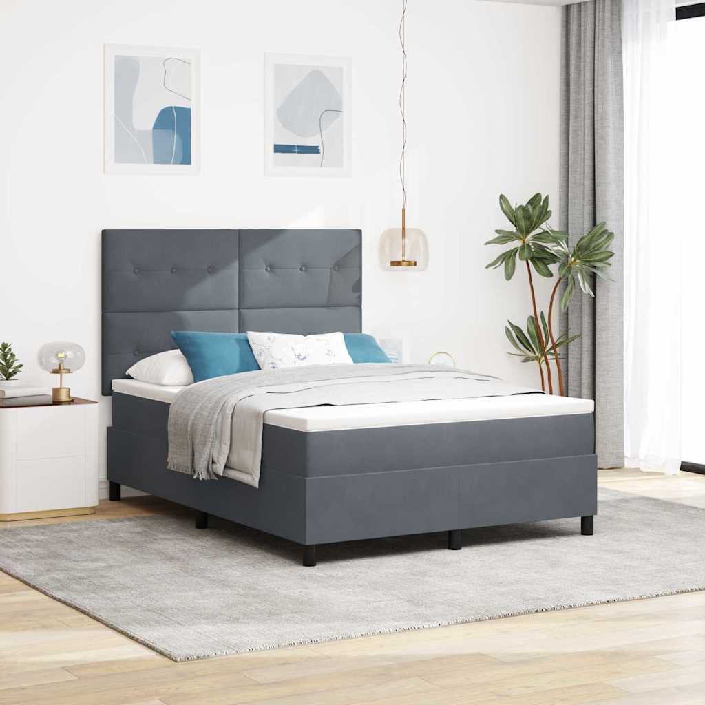 Box Spring Bed with Mattress Dark Gray 140 x 190 cm Velvet