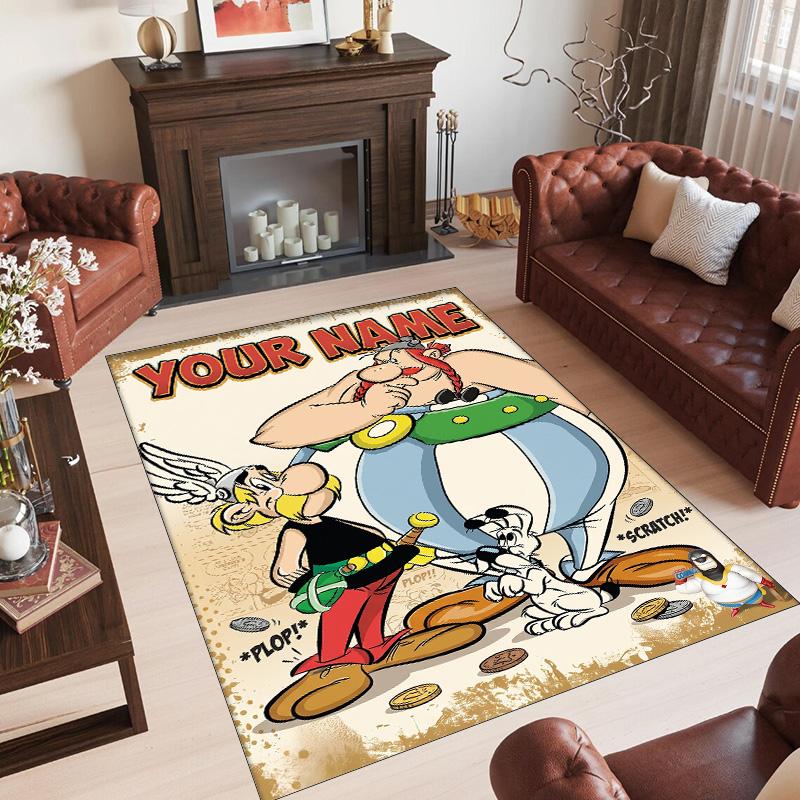 Personalized Crystal Velvet Carpet Custom Name Text,Asterix & Obelix Anti Slip Area Rug For Home Decoration