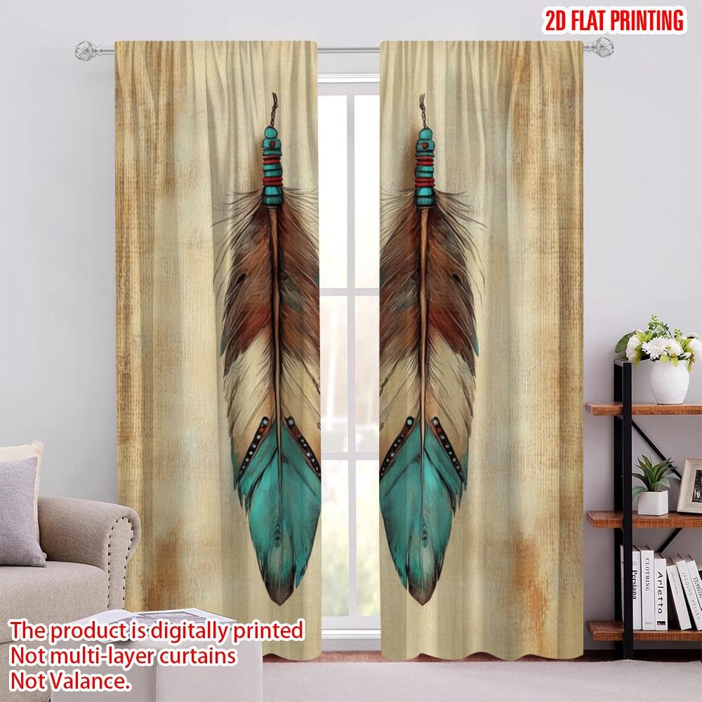 

2pcs,2D plane printing Curtains Tribal Feathers Duo Polyester Woven (without rod) Decorations Outdoor Perfect for Bedroom, 52.50 × 116.00 cm 2 pcs