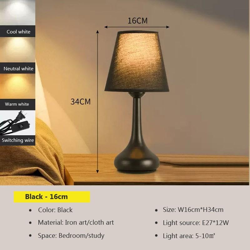 Nordic Touch Stoff Tisch Lampen LED Moderne Schlafzimmer Nacht Lichter Schwarz Weiß Lampenschirm Studie Schreibtisch Dekoration Beleuchtung Leuchten