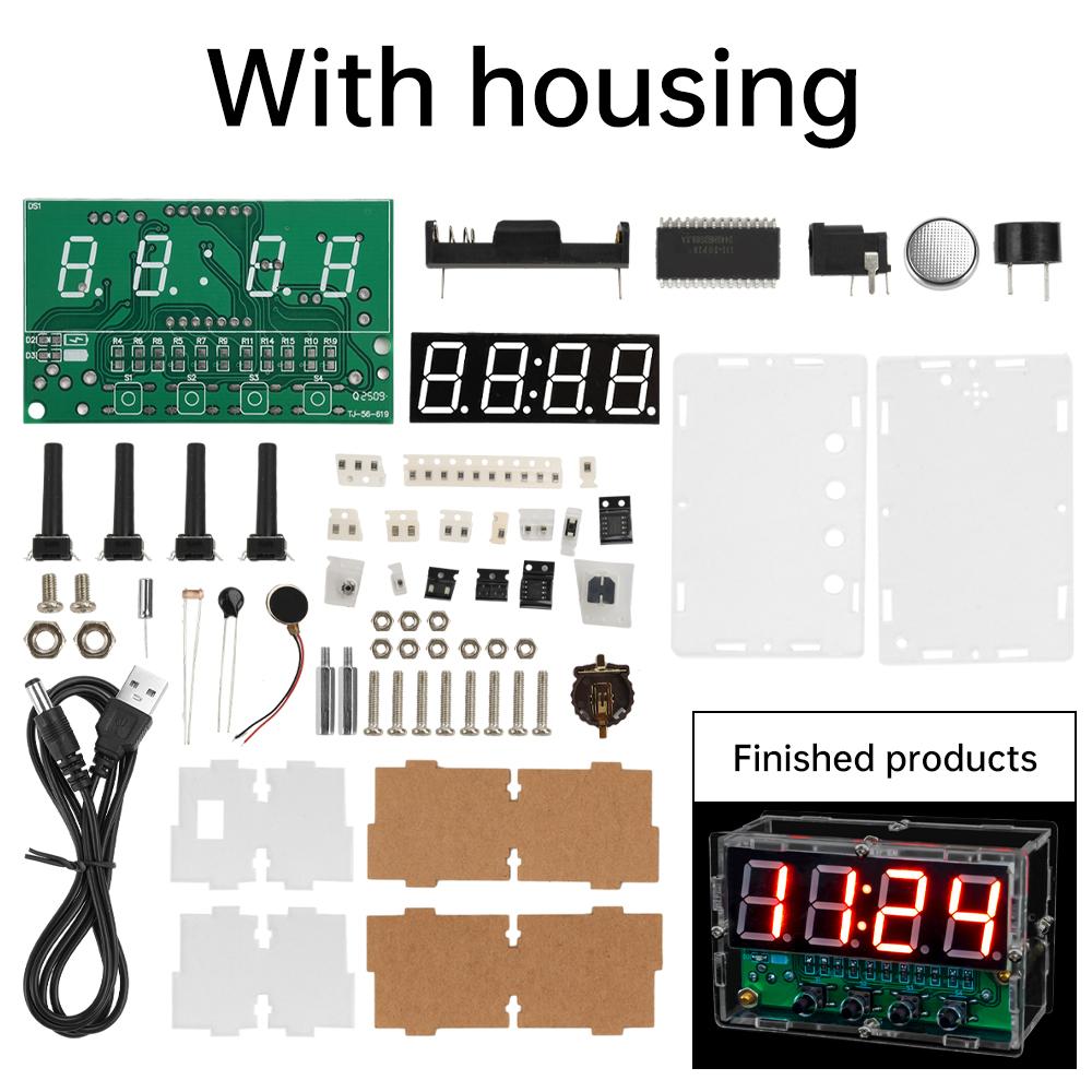 LED Digital Electronic Clock DIY Kit Clock Teaching Welding Exercise Circuit Board Set with Alarm Clock Temperature Countdown