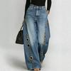 Spring and Summer New Metal Heterosexual Corns European and American Women's Clothing Solid Color Horse Slip Loose Jeans