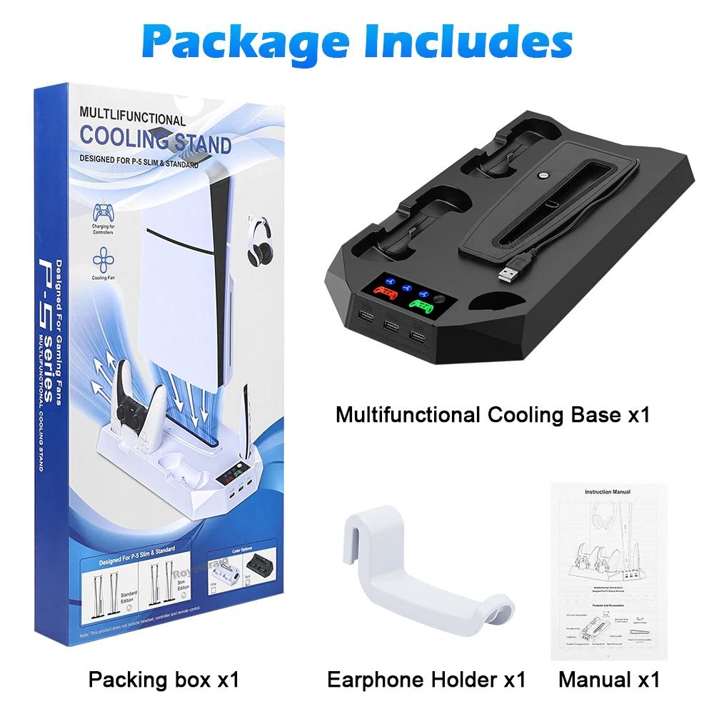 3 Mode Cooling Fan for PS5 Vertical Stand 2 Controller Charging Dock for PS5 Slim Disc Digital Edition