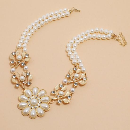 Yousheng Women Necklace Bohemian Elegant Double-layer Sun Flower Pendant Geometric Ladies Faux Pearl Choker Necklace Jewelry Decoration Gift for