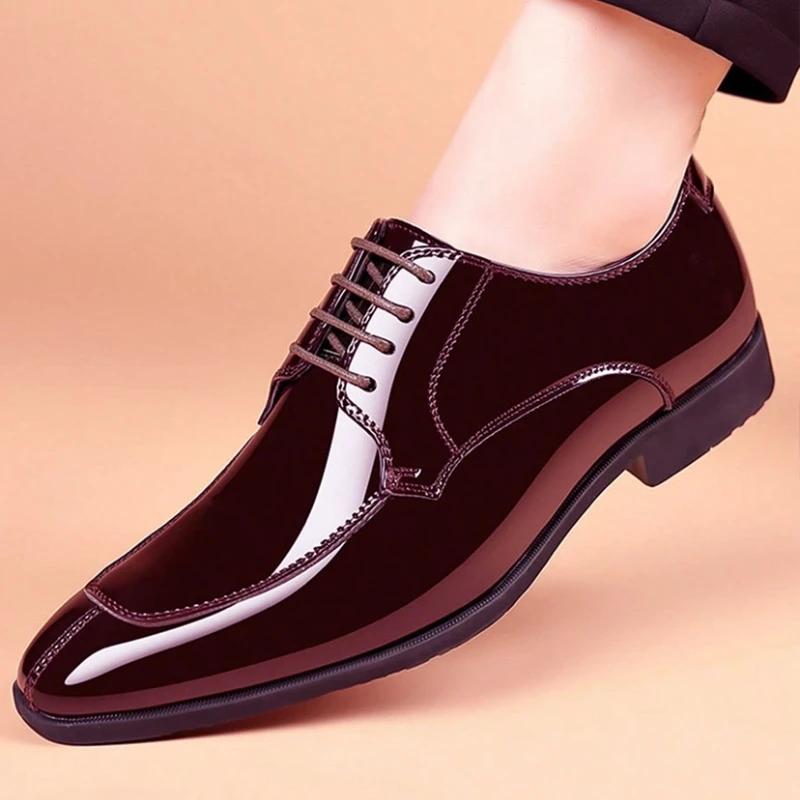 Patent Leather Men Shoes Luxury Pointed Toe Men Oxford Shoes High Quality Business Formal Shoes Designer Men Wedding Party Shoe