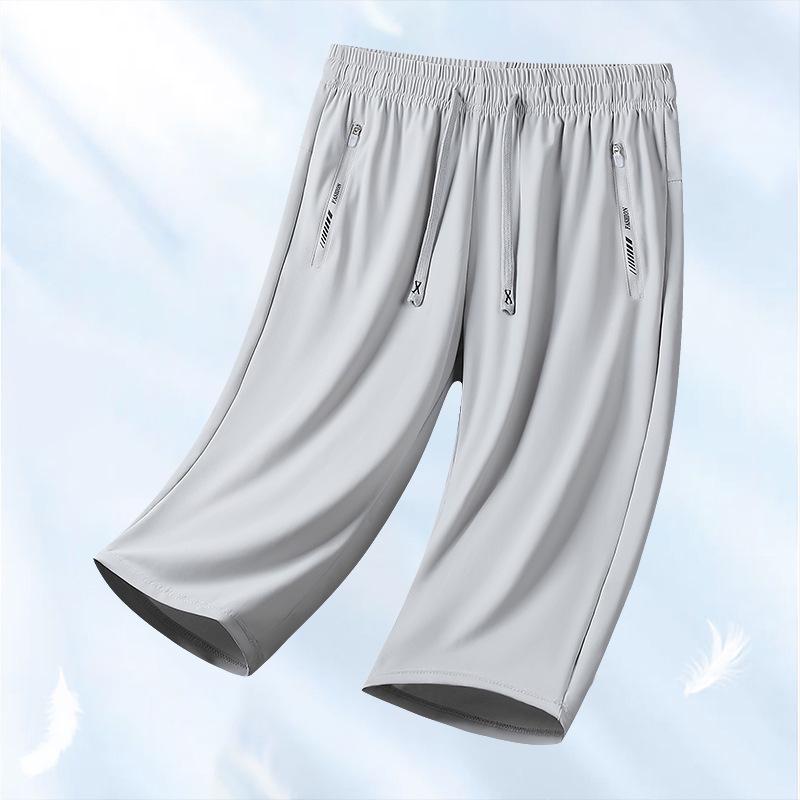 Men's Quick-Dry Ice Silk 7-Point Summer Sports Pants - Loose, Lightweight, Plus Size Running Pants