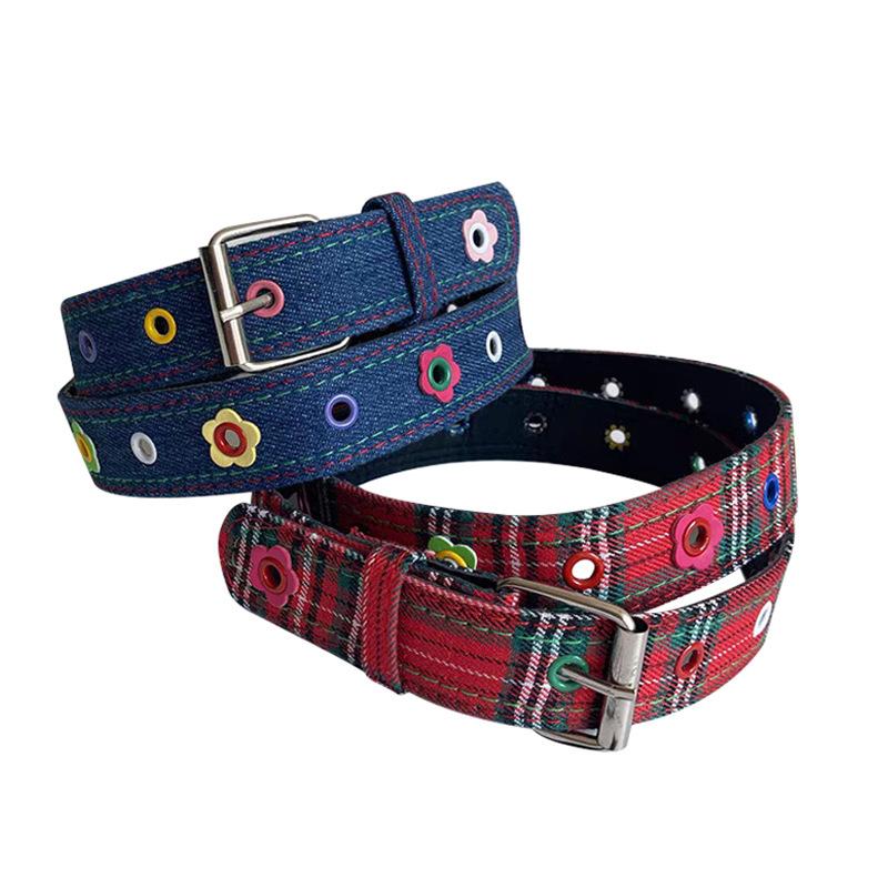 Belt Y2k Dopamine Flower Red Plaid Belt, Female Sweet Cool Babes Denim Blue Tide