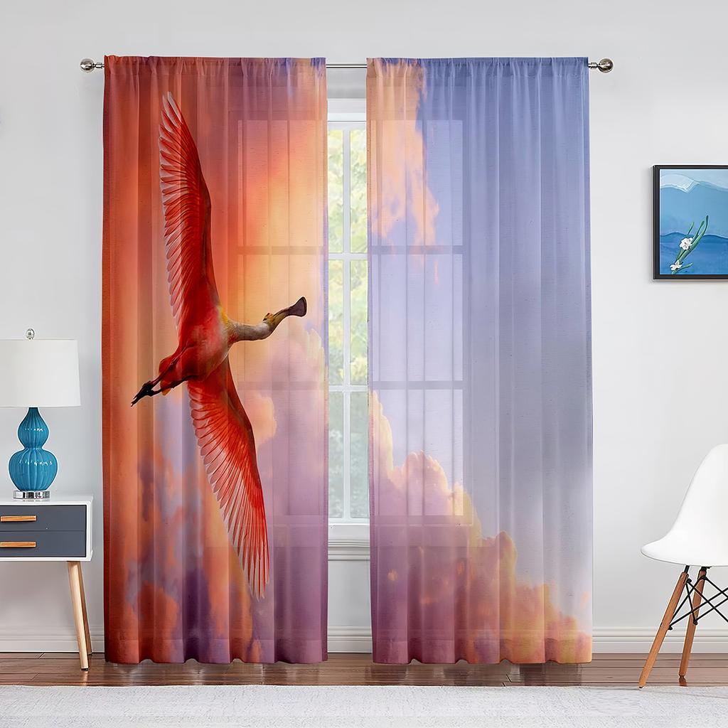 Różowe flamingi tropikalne ptaki romantyczna miłość przezroczyste firanki z woalu do salonu tiulowa firana okienna do sypialni i kuchni