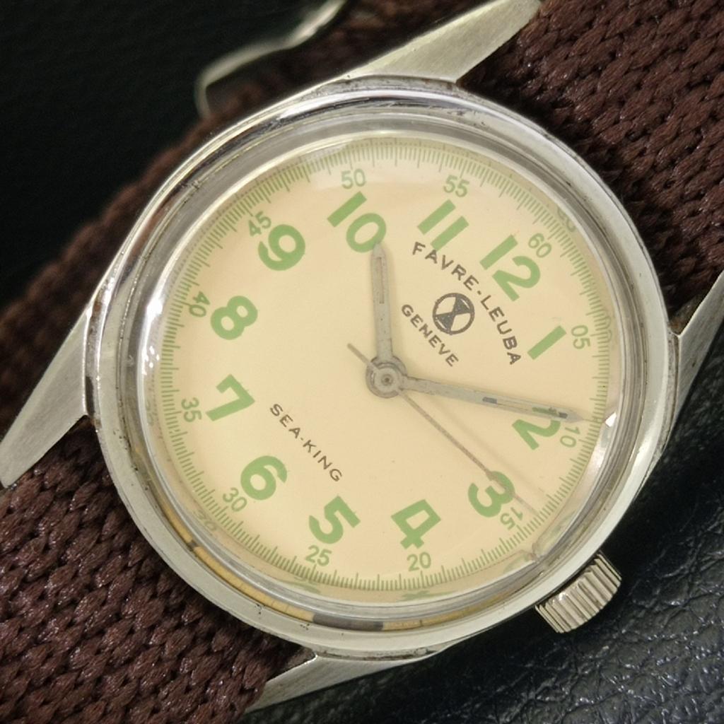 VINTAGE FAVRE LEUBA SEA KING 253 HAND-WINDING SWISS MENS CREAM WATCH A703013-1
