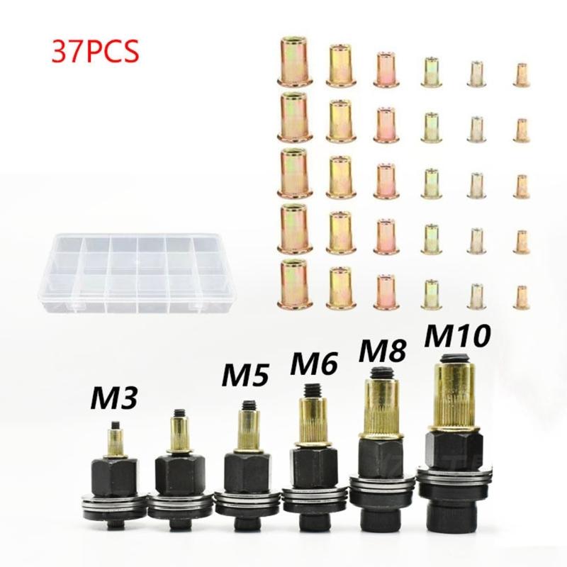 Rivet Nut Repair Tool Kit, Boxed Carbon Steel Accessory Set for Manual Fastening Work, Hardware Installation, Routine Care