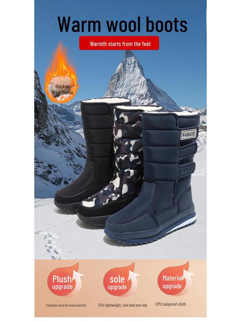 Men's Winter Waterproof Non-Slip High Top Snow Boots with Thick Velvet Lining