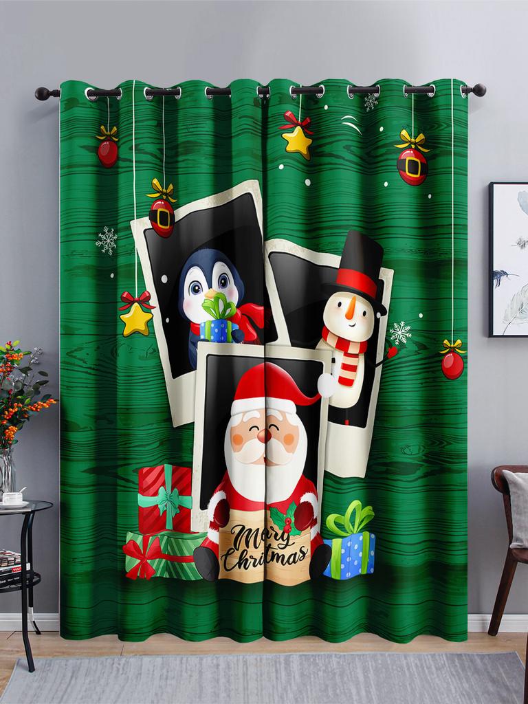 Curtains Cartoon Santa Holiday Curtains Bedroom Living Room Blackout Curtain Perforated