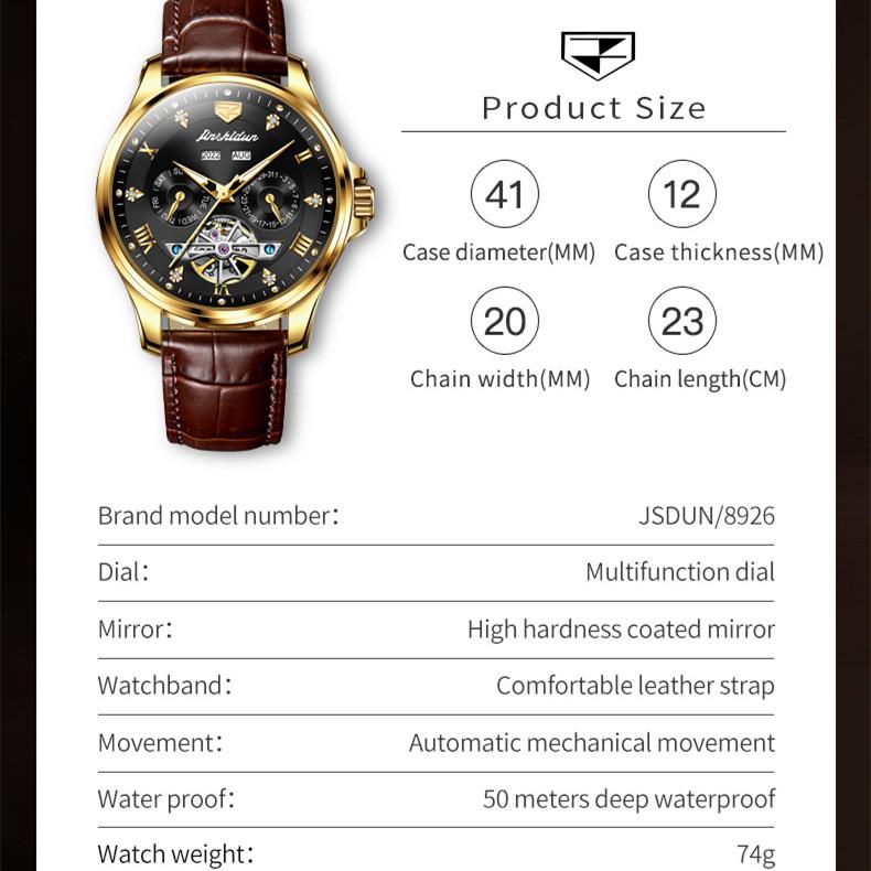 JINSHIDUN New Business and Leisure Men's Watch Tusso Multi -function Fully Automatic Mechanical Complex High -end Watch High -end Watch