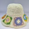 Dopamine color flower straw hat women summer beach visor bucket hat hollow straw hat sun hat