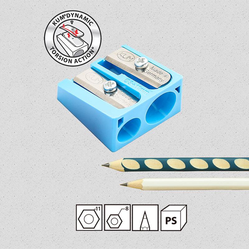KUM 410K Double Hole Pencil Sharpener with High Hardness and Sharpness Blades, 8mm & 11mm, Brand New PS Plastic.