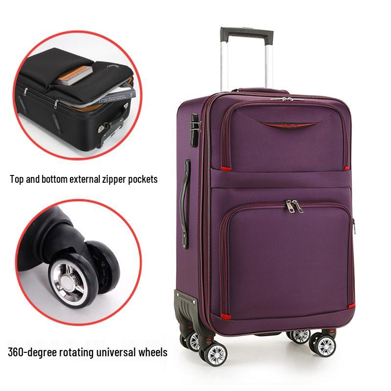 Trendiger großer Trolley-Koffer aus Oxford-Gewebe mit Zahlenschloss - Unisex Canvas und Leder, Koreanischer Stil