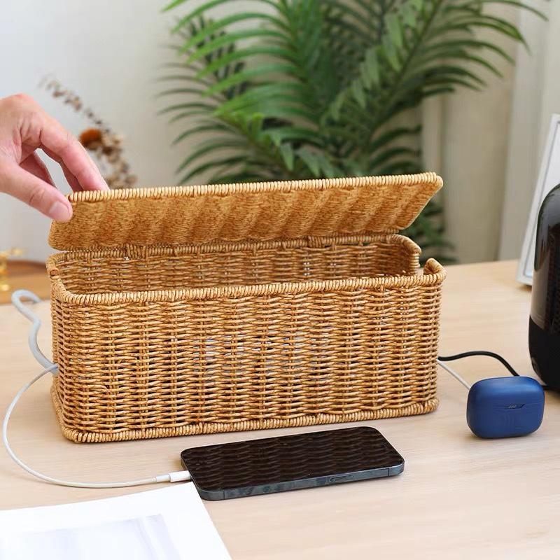 Úložný box na prodlužovací kabel Ratanový organizér na kabely Stolní nabíjecí zásuvka Síťový kabel Úložný box na WiFi router Napájecí kabel Nabíječka