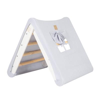 ® Domeček pro děti se žebříkem 68x61x60 cm skládacím do pokoje. Dřevo, len, viskóza, šedý a modrý dům