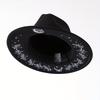 Ladies' Retro Western Cowboy Hat, Wide Brimmed Black and White Flower Star and Moon Pattern, Elegant Rural Style Headwear, Holiday Decoration