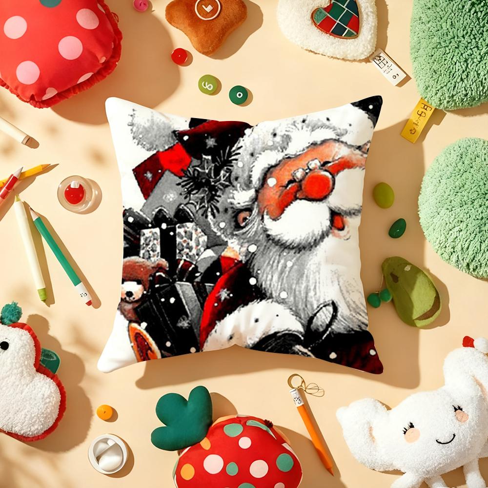 Classic Father Christmas Pillow Case Plush Fabric Soft Double-Sided Printed Sofa Warm Winter Home Gift Cushion Cover