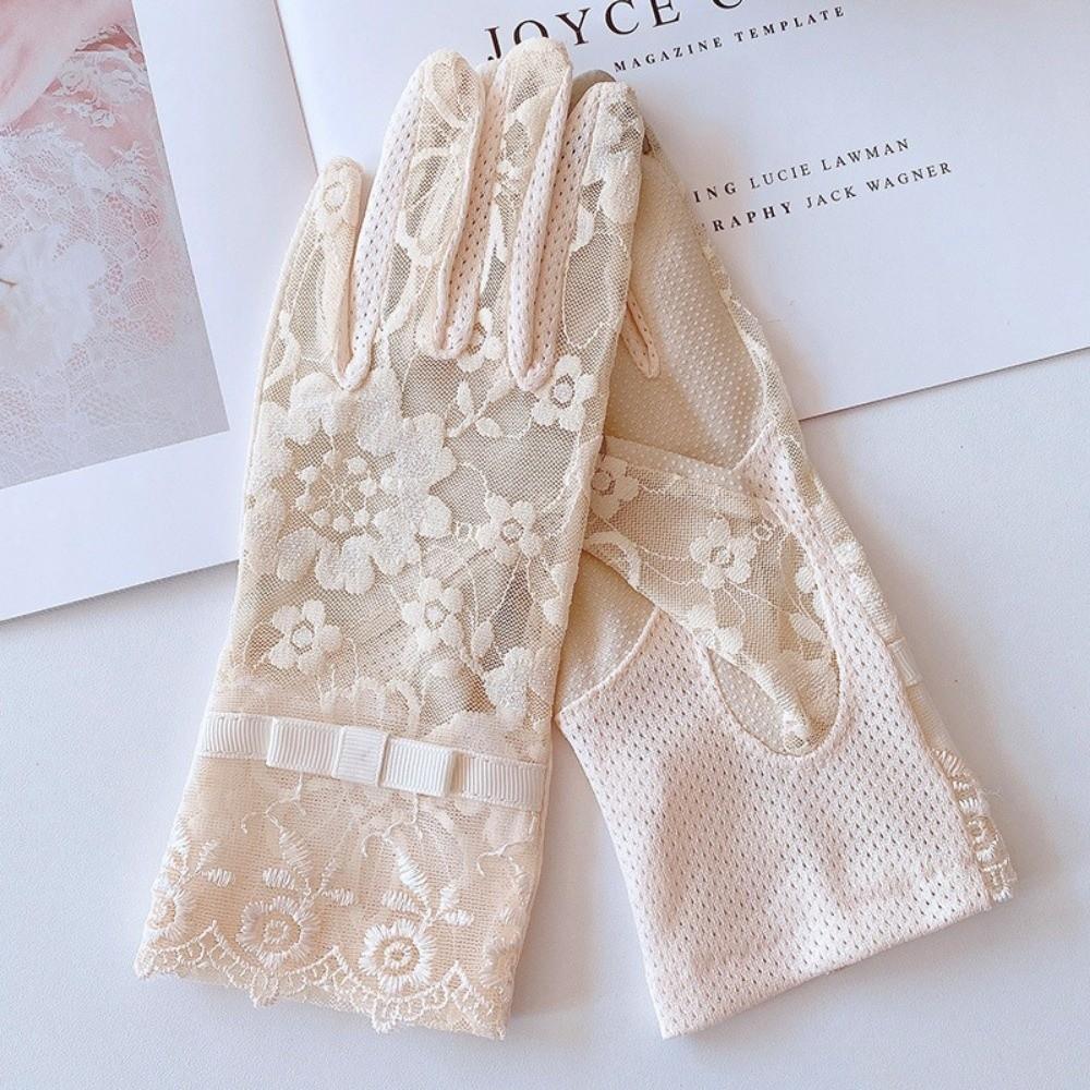 Full-finger Design Women Sun Protection Gloves Anti-skid Ice Silk Lace Gloves Outdoor Activities
