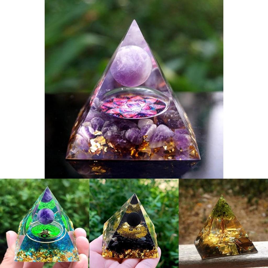 Orgonite Chakra Energy Pyramid Amethyst Crystal Home Decor Meditation Ornament Craft Gift