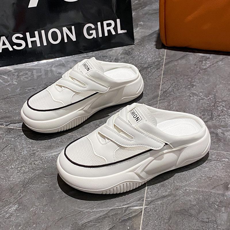 Fashion 2025 Women Baotou Mesh Casual Shoes Summer Lazy Slippers Fashion Breathable Soft-soled Round-toe White Sandals Zapatos De Mujer