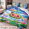 Custom Name Text 3Pcs Bedding Set Cocomelon Duvet Cover And Two Pillowcases