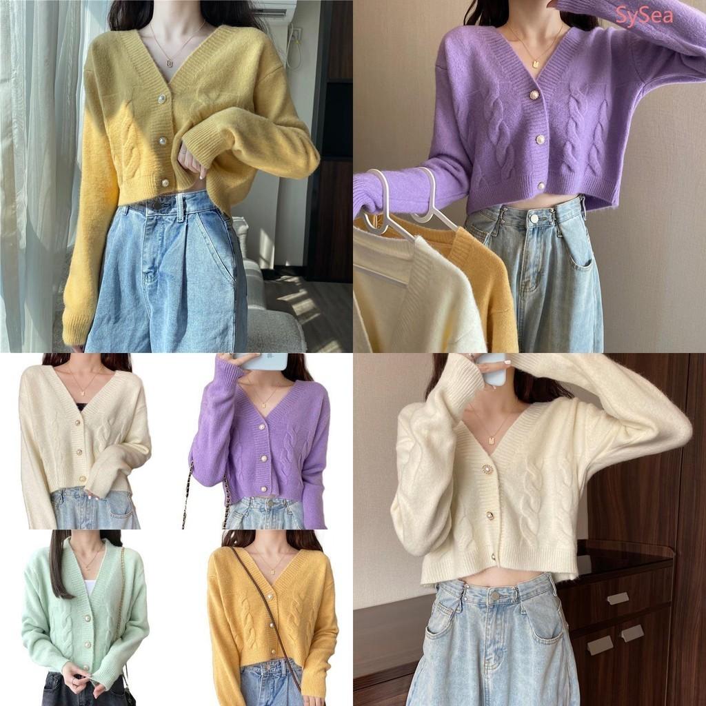 Stylish V-neck Long-sleeved Crop Top Soft And Comfortable Womens Cardigan For Autumn