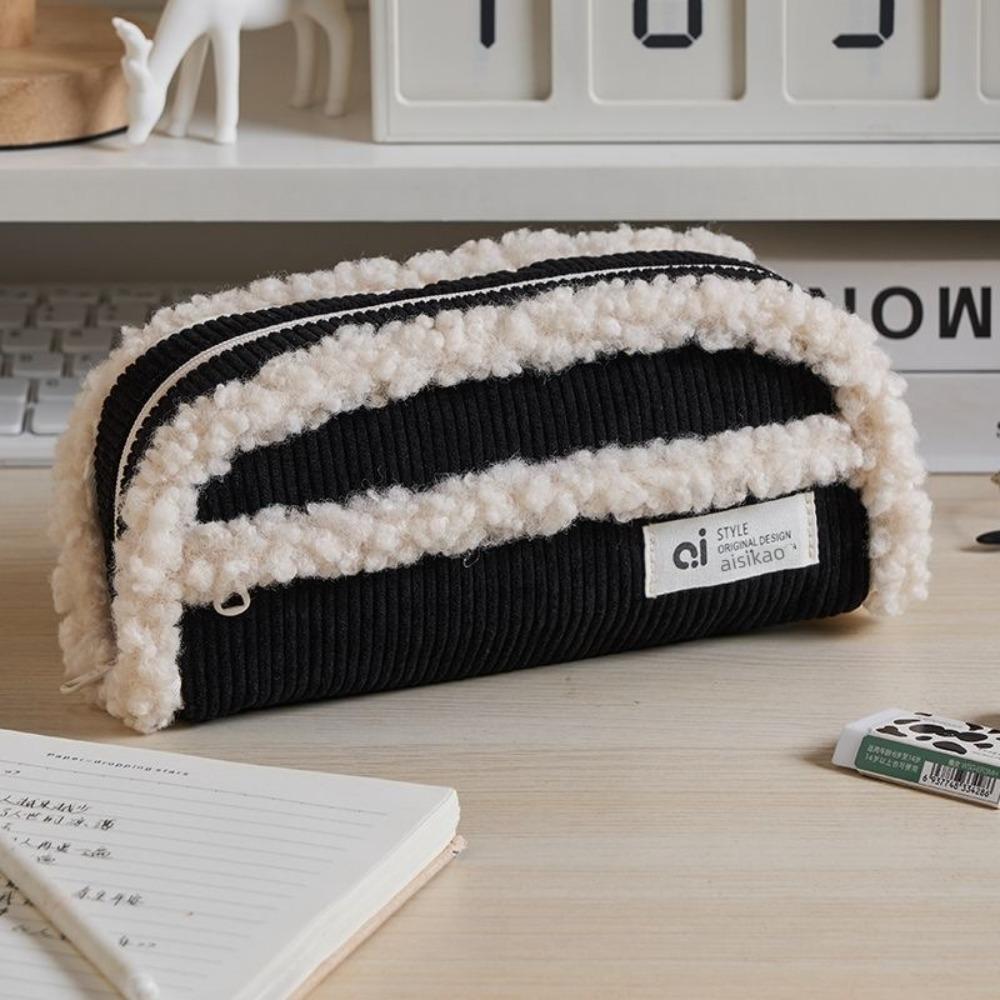 Pen Organizer Pen Bag High Capacity Corduroy Pencil Bag Simplicity Stationery Storage Bag  Student
