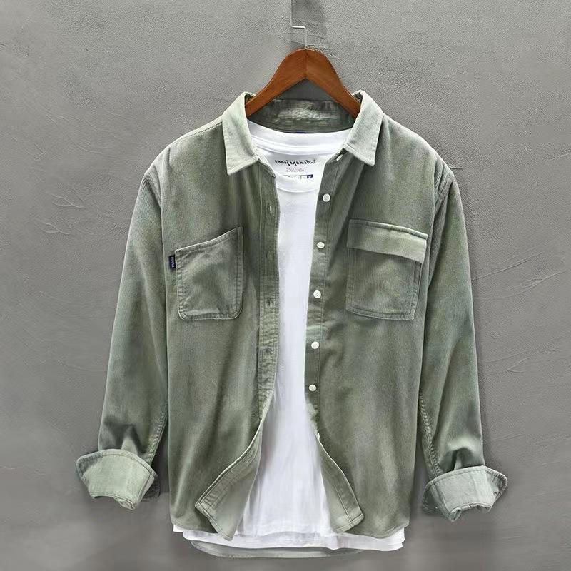 

Мужская осенняя вельветовая куртка-рубашка с длинным рукавом — стиль Гонконг, свободный и повседневный