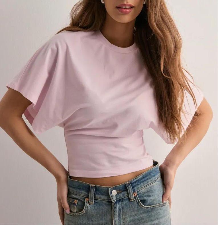 2025 European Batwing Sleeve Round Neck T-shirt – Women's Loose Summer Solid Color Top