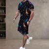 Men Plus Size Printed Round Neck Short Sleeve Top Drawstring Shorts Two Piece Set