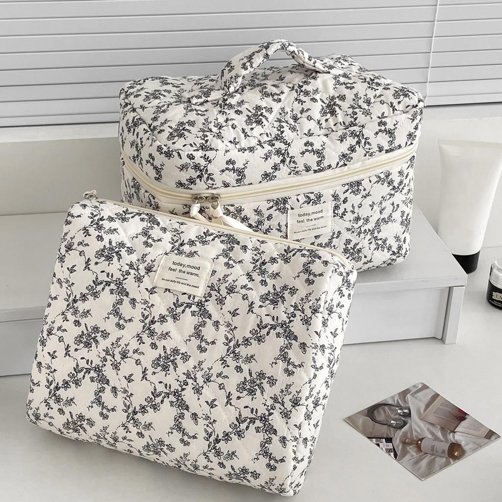 Cotton Floral Travel Makeup Bag With Large Capacity For Daily Use