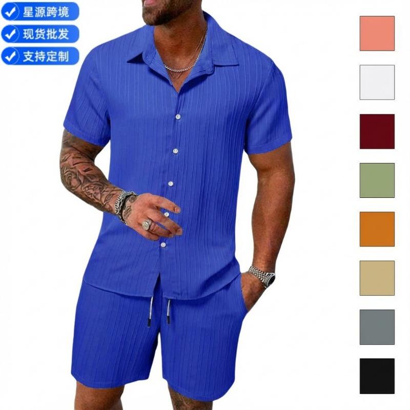 Men Casual Loose Short Sleeve Shirt And Shorts Beach Quick Dry Two Piece Set