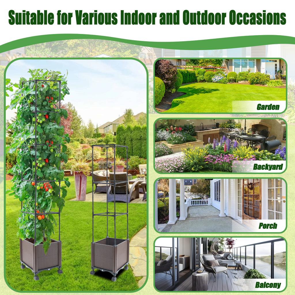 62.2 Inch Raised Garden Bed With Tomato Planter Cage For Outdoor Patio Greenhouse Gardening Climbing Vegetables