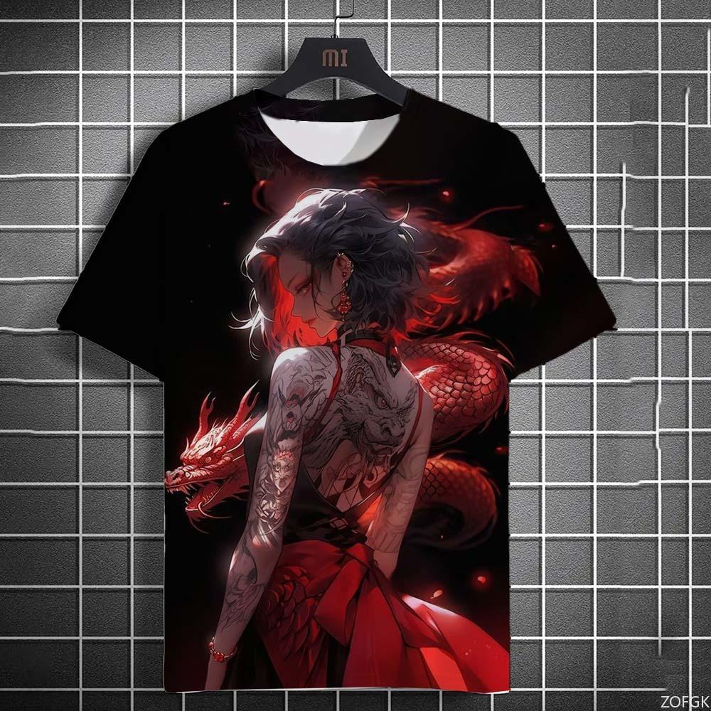 Tattoo Girl Pattern Men's T-Shirt Cartoon 3d Printed Oversized Sweatshirt For Men Bad Girl Harajuku Top Short Sleeve T Shirts