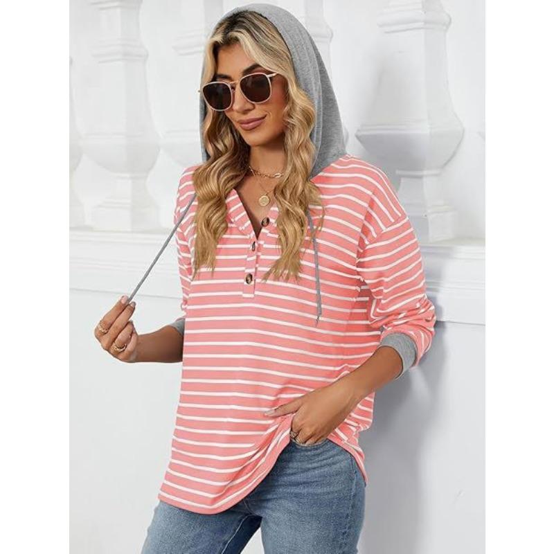 YYFS Women's Fashion Casual Stripe Print Long Sleeve Hooded Hoodies & Sweatshirts