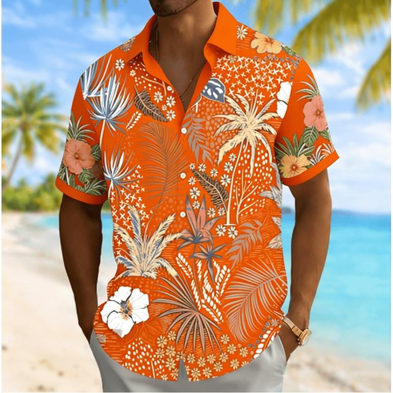 Men's Tropical Floral Print Short Sleeve Shirt, Spring Summer Beach Vacation Casual Top