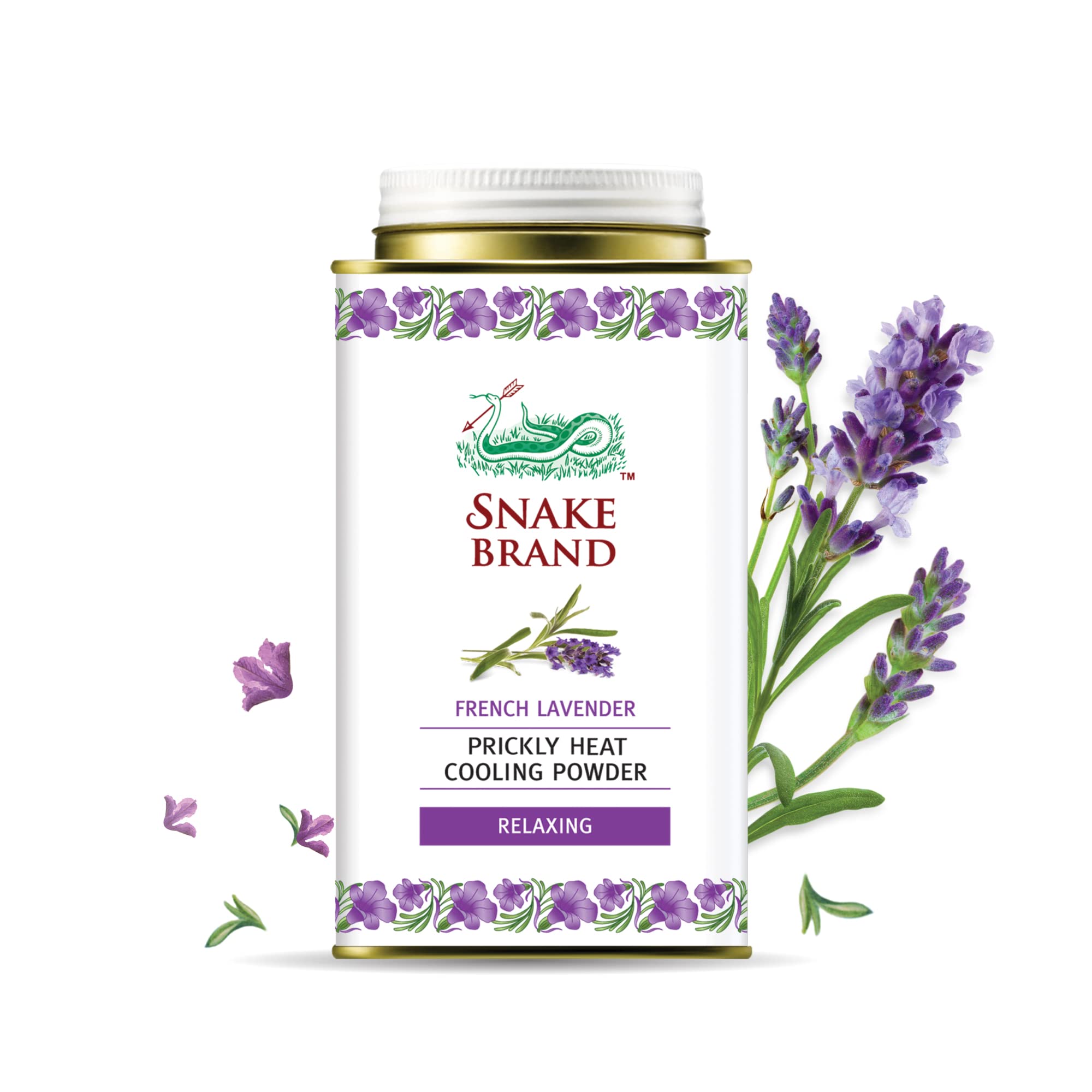 Snake Brand Prickly Heat Cooling Powder French Lavender 140 g - Instant Cooling & Heat Rash Relief with Calming Aroma