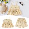 Peplum Hem Camisole Shorts Set Spaghetti Straps Summer Clothes Girls Two Piece Set  Outdoor Play