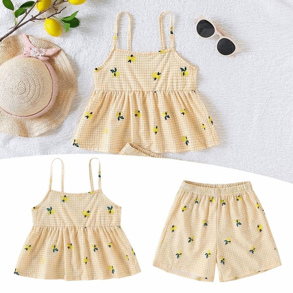 Sleeveless Camisole Shorts Set Spaghetti Straps Summer Clothes Kids Matching Set Home Wear